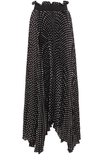 ALEXANDRE VAUTHIER Asymmetric pleated polka-dot satin-twill midi skirt