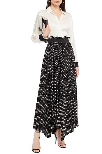 ALEXANDRE VAUTHIER Asymmetric pleated polka-dot satin-twill midi skirt