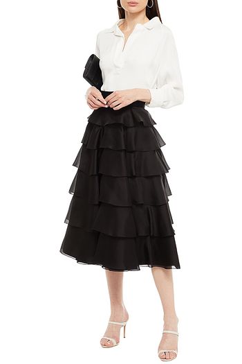 ALEXANDRE VAUTHIER Tiered satin-trimmed silk-organza midi skirt