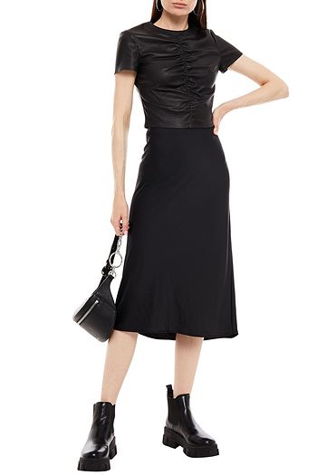 ALEXANDERWANG.T Cropped ruched stretch-leather top