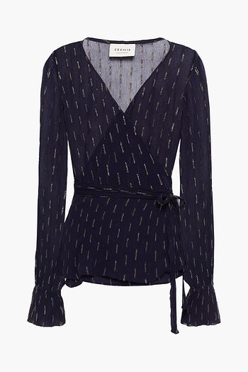 CECILIE COPENHAGEN Elna metallic jacquard wrap blouse