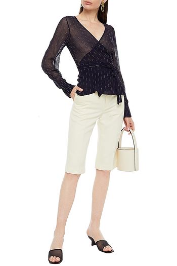 CECILIE COPENHAGEN Elna metallic jacquard wrap blouse
