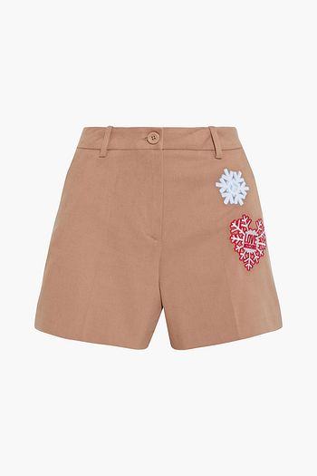 LOVE MOSCHINO Embroidered cotton-blend twill shorts