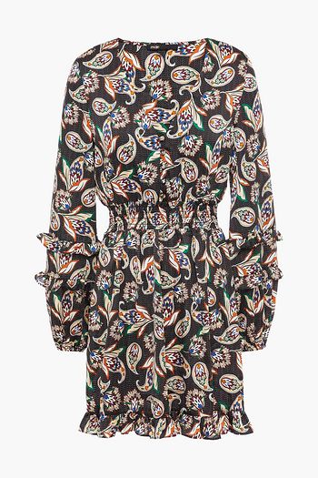 MAJE Minikleid aus Satin mit Paisley-Print und Raffung