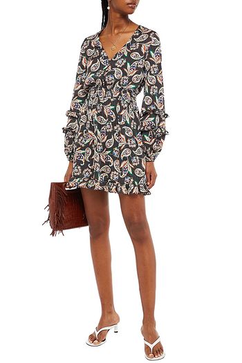 MAJE Minikleid aus Satin mit Paisley-Print und Raffung