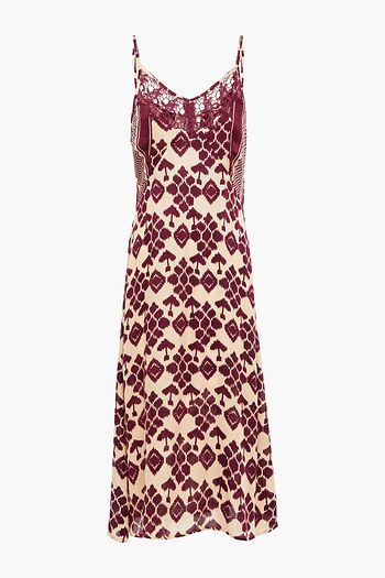 CECILIE COPENHAGEN Frances guipure lace-trimmed printed satin slip dress