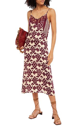 CECILIE COPENHAGEN Frances guipure lace-trimmed printed satin slip dress