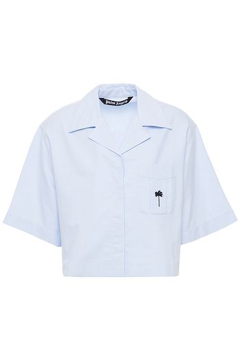 PALM ANGELS Oversized logo-embroidered cotton-chambray shirt
