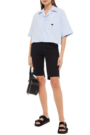 PALM ANGELS Oversized logo-embroidered cotton-chambray shirt