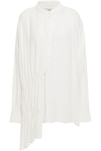 TIBI Gathered draped polka-dot twill blouse