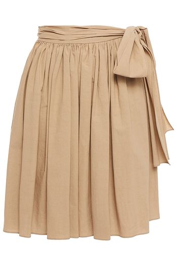 MIU MIU Tie-front gathered cotton-poplin mini skirt