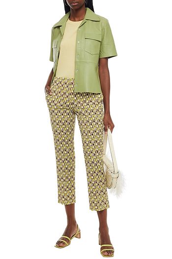 PRADA Cropped checked wool-blend gabardine tapered pants