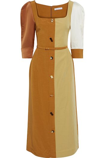 REJINA PYO Leonie belted satin-paneled shantung midi dress