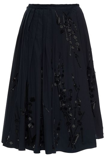 PRADA Embellished pleated cotton-poplin wrap skirt