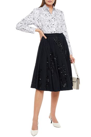 PRADA Embellished pleated cotton-poplin wrap skirt