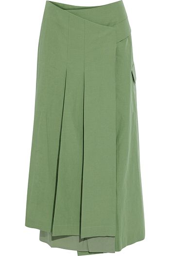 REJINA PYO Laurie pleated cotton and linen-blend midi wrap skirt