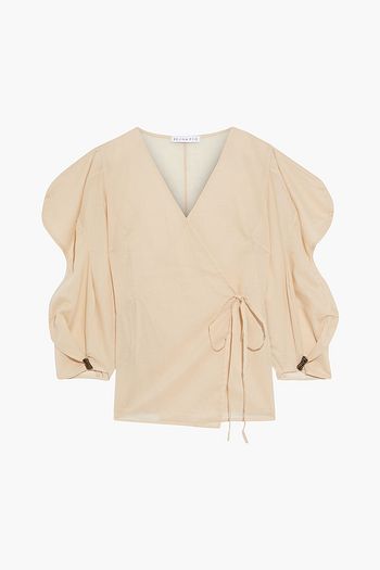 REJINA PYO Mia gathered cotton-voile wrap top