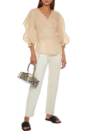 REJINA PYO Mia gathered cotton-voile wrap top