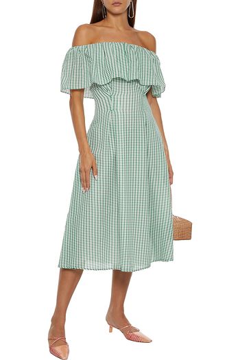 REJINA PYO Olivia off-the-shoulder gingham gauze midi dress