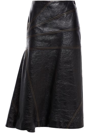 MIU MIU Asymmetric pleated crinkled-leather midi skirt