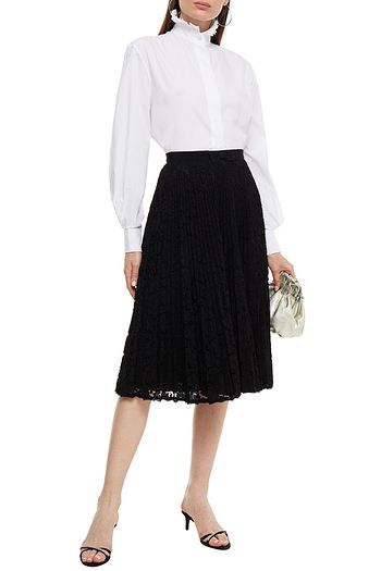 MIU MIU Embellished pleated cotton-blend corded lace skirt