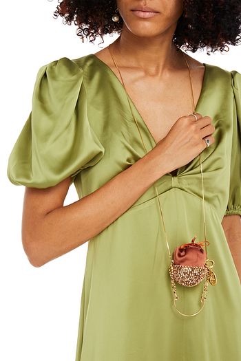ROSANTICA Baby Ghizlan crystal-embellished satin bucket bag