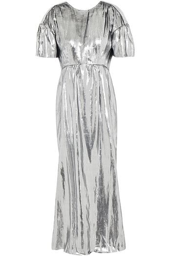 MIU MIU Cutout gathered metallic velvet midi dress