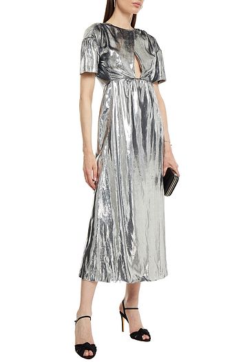 MIU MIU Cutout gathered metallic velvet midi dress