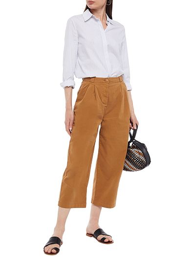 AMERICAN VINTAGE Cropped pleated cotton-blend twill straight-leg pants