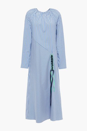 TIBI Kaia braid-trimmed striped cotton-blend poplin midi dress