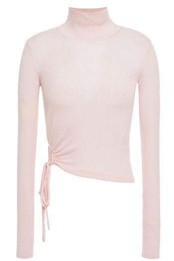 ALEXANDERWANG.T Cropped lace-up ribbed merino wool turtleneck sweater