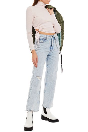 ALEXANDERWANG.T Cropped lace-up ribbed merino wool turtleneck sweater