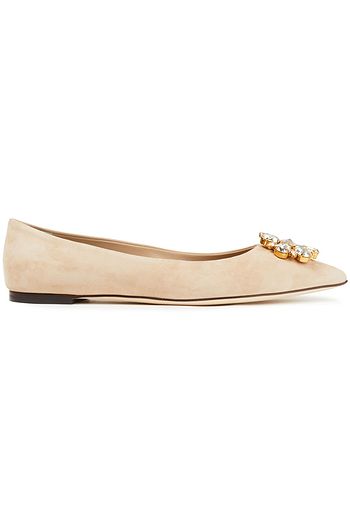 DOLCE & GABBANA Crystal-embellished suede point-toe flats
