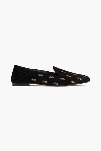 AQUAZZURA Ananas Loafers aus Veloursleder mit Stickereien