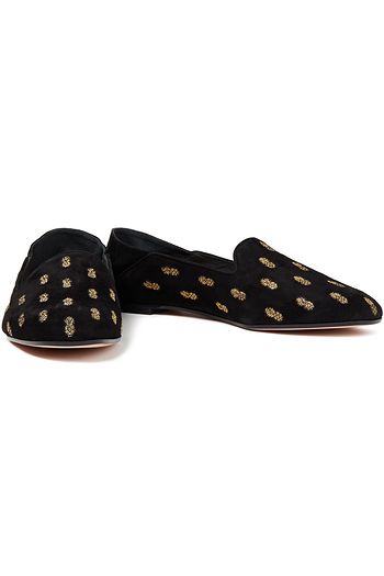 AQUAZZURA Ananas Loafers aus Veloursleder mit Stickereien