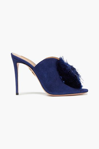 AQUAZZURA Lotus Blossom 105 Mules aus Veloursleder mit Fransen