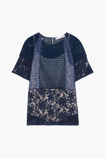 SEE BY CHLOÉ Corded and guipure lace-paneled broderie anglaise cotton top