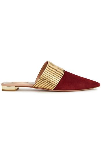 AQUAZZURA Rendez Vous Mules aus Veloursleder mit Metallic-Besatz