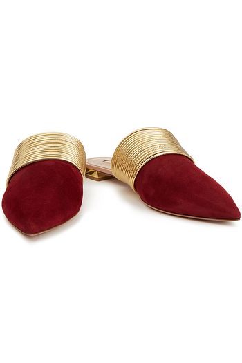 AQUAZZURA Rendez Vous Mules aus Veloursleder mit Metallic-Besatz