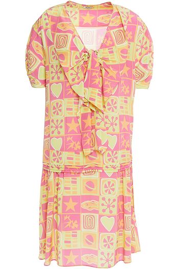 MIU MIU Ruffled printed silk-crepe de chine mini dress