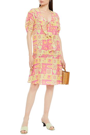 MIU MIU Ruffled printed silk-crepe de chine mini dress