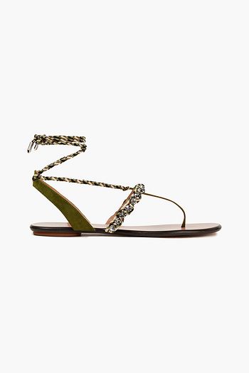 AQUAZZURA Surf crystal-embellished cord and suede sandals