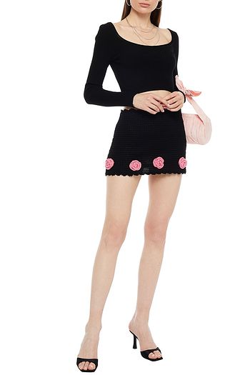 MIU MIU Floral-appliquéd crocheted cotton mini skirt
