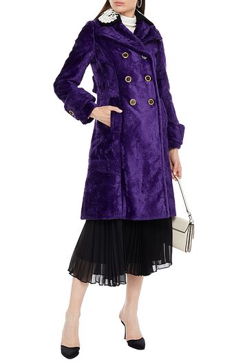 MIU MIU Double-breasted guipure lace-trimmed crushed-velvet coat
