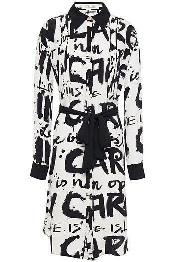 DIANE VON FURSTENBERG Bedrucktes Kleid aus Crêpe de Chine aus Seide mit Biesen und Gürtel