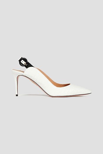 AQUAZZURA Yale 75 Slingback-Pumps aus Leder mit Krokodileffekt und Ripsbandbesatz