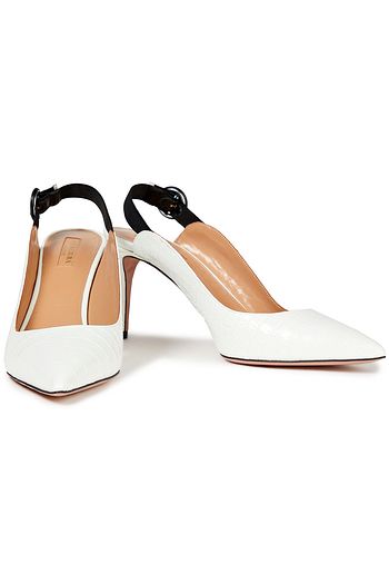 AQUAZZURA Yale 75 Slingback-Pumps aus Leder mit Krokodileffekt und Ripsbandbesatz