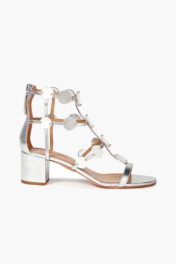 AQUAZZURA Sandalen aus Metallic-Leder mit Verzierung