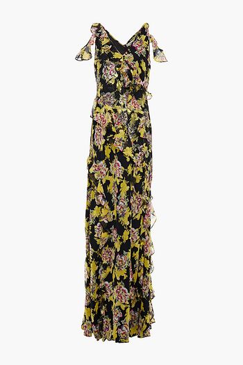 DIANE VON FURSTENBERG Robe aus Spitze und Seiden-Georgette mit Rüschen, floralem Print und Wickeleffekt