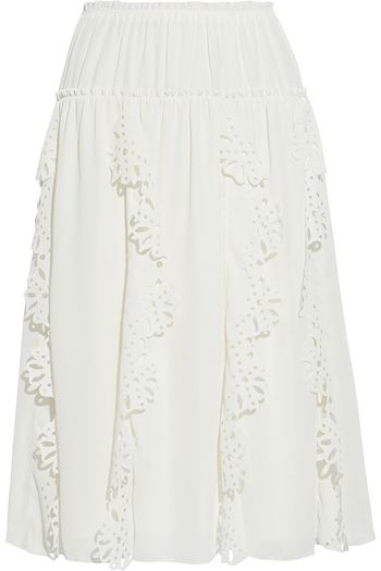 SEE BY CHLOÉ Ruffled laser-cut crepe de chine skirt